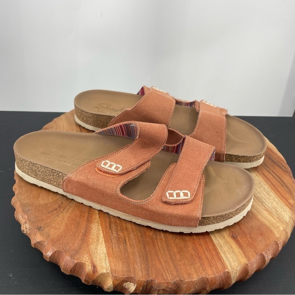 Skechers Luxe Foam Rose Pink Sandals Slides Sz 10 Summer Shoes Adjustable Coral